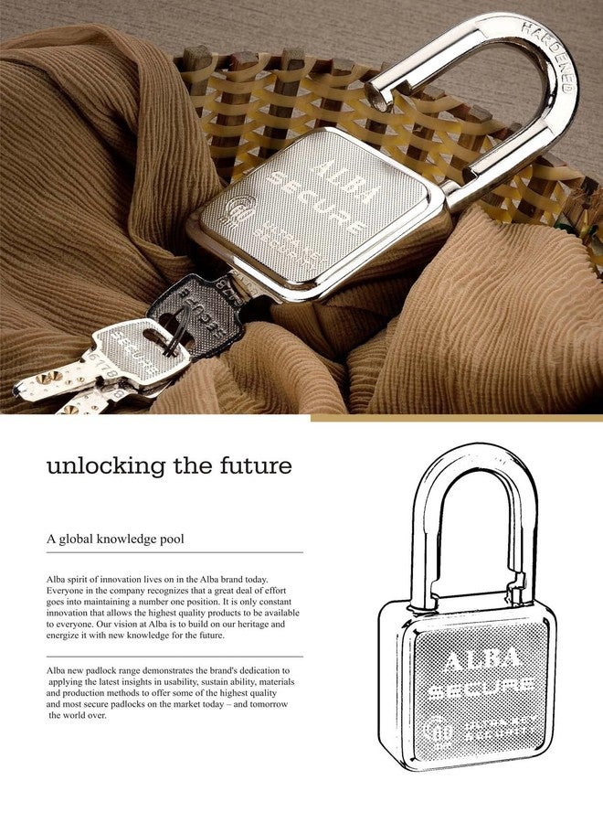 ألبا قفل ALBA Secure عالي التقنية 65 مم، نظام أمان متين يعمل بالضغط مع حماية مدمجة | آلية مقاومة للصدأ | قفل عالي القوة للأبواب والبوابات والستائر | 4 مفاتيح نحاسية فائقة المتانة مع سلسلة مفاتيح - Image 5